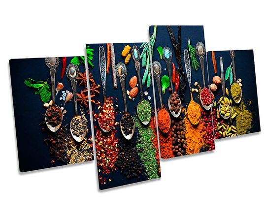 Spices Herbs Modern Spoons Multi Panel Canvas Wall Art Picture Print