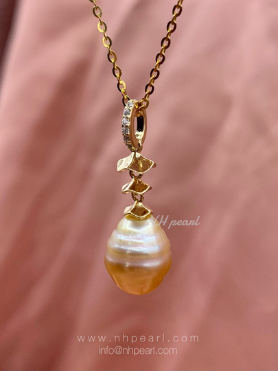Authentic Circle South Sea Pearl in S925 Pendant Necklace, Gold Seawater Pearl, Natural Salt Water Jewellery