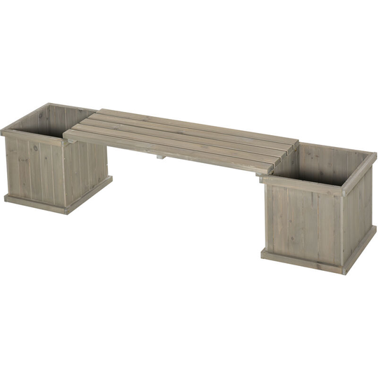 Wooden Garden Planter & Bench Combination Garden Raised Bed Grey - Grey - Outsunny