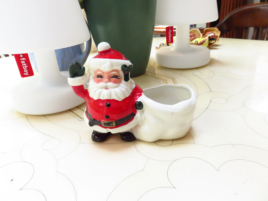 Vintage Christmas Santa Sack Bag Planter Flower Pot Japan