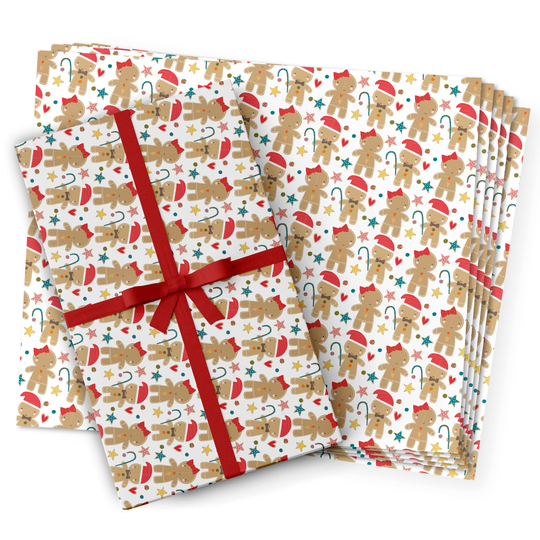 Jolly Gingerbread Pattern - Seasonal Wrapping Paper, Gift Wrap | Pack Of 5 Sheets