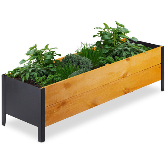 Relaxdays - wooden raised planter, flower bed, 118x35x32.5 cm (LxWxH), herbs, fruit, vegetables, for balcony & patio, long
