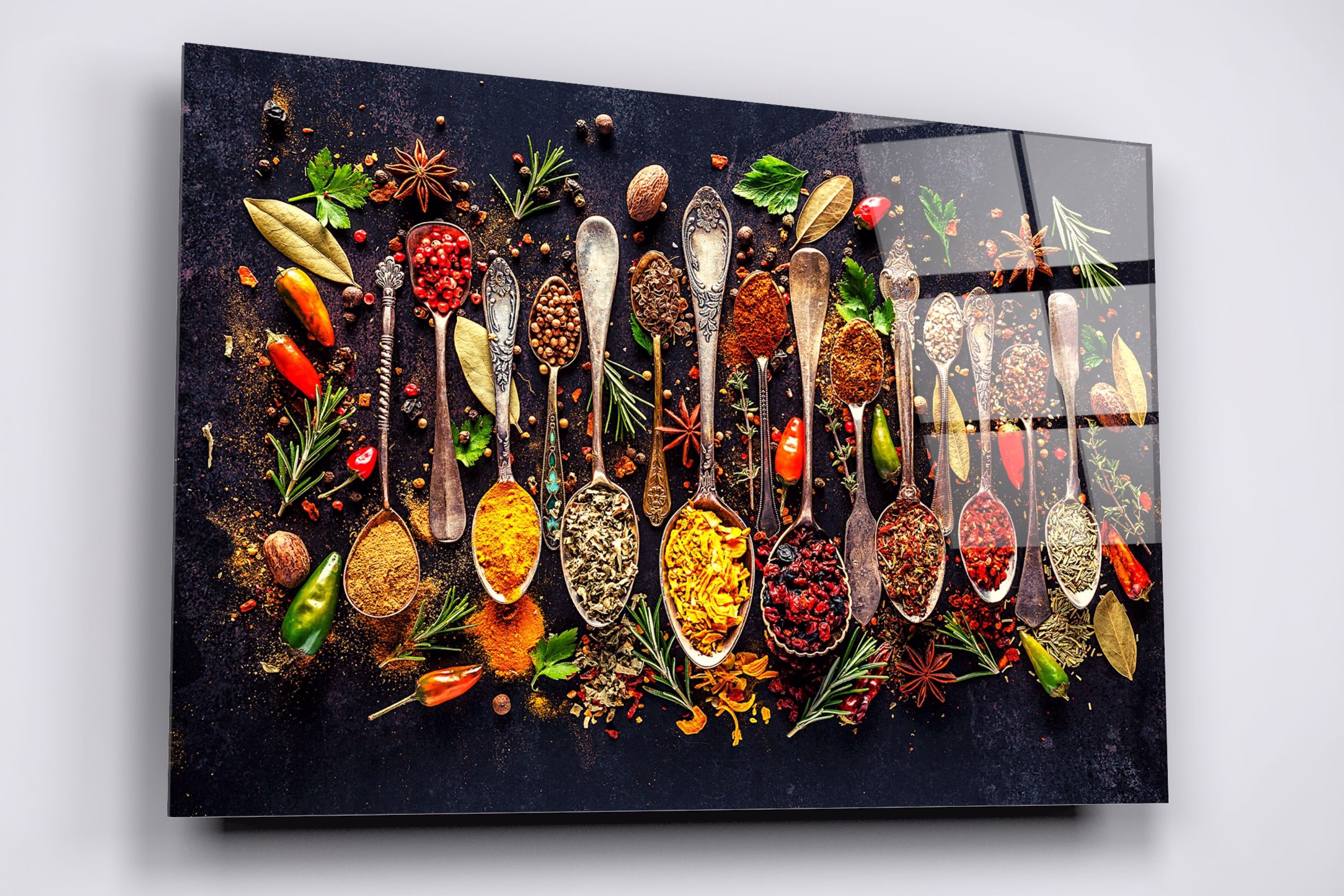 Herbs & Spices Acrylic Glass Wall Art, Large High Gloss Kitchen Decor Ready To Hang Spice Print On Glass