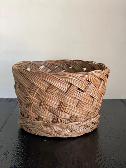 Vintage Wicker Medium Basket Bowl Planter Plant Pot Holder Bathroom Vanity Weave Weaved Container Rattan Wood Bohemian Boho Stripe