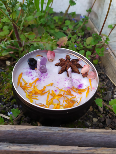 Intuition Candle/ 3 Oz/ Aromatherapy Candle/ Ritual Crystal Infused Star Anise/ Calendula/ Wicca