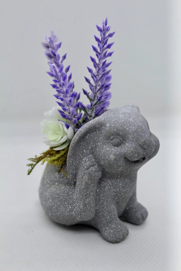 Lavender Rabbit Fairy Garden Planter - Fairy Miniature, Decor, Miniature Garden, Plant, Flowers , Stone Figurine