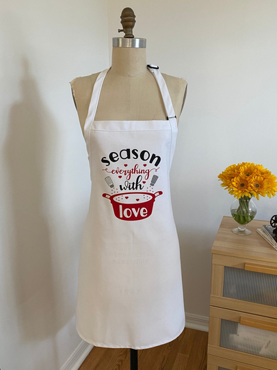 Season Everything With Love White Apron - Women Birthday Gift Mothers Day Holiday Unique Bib Style