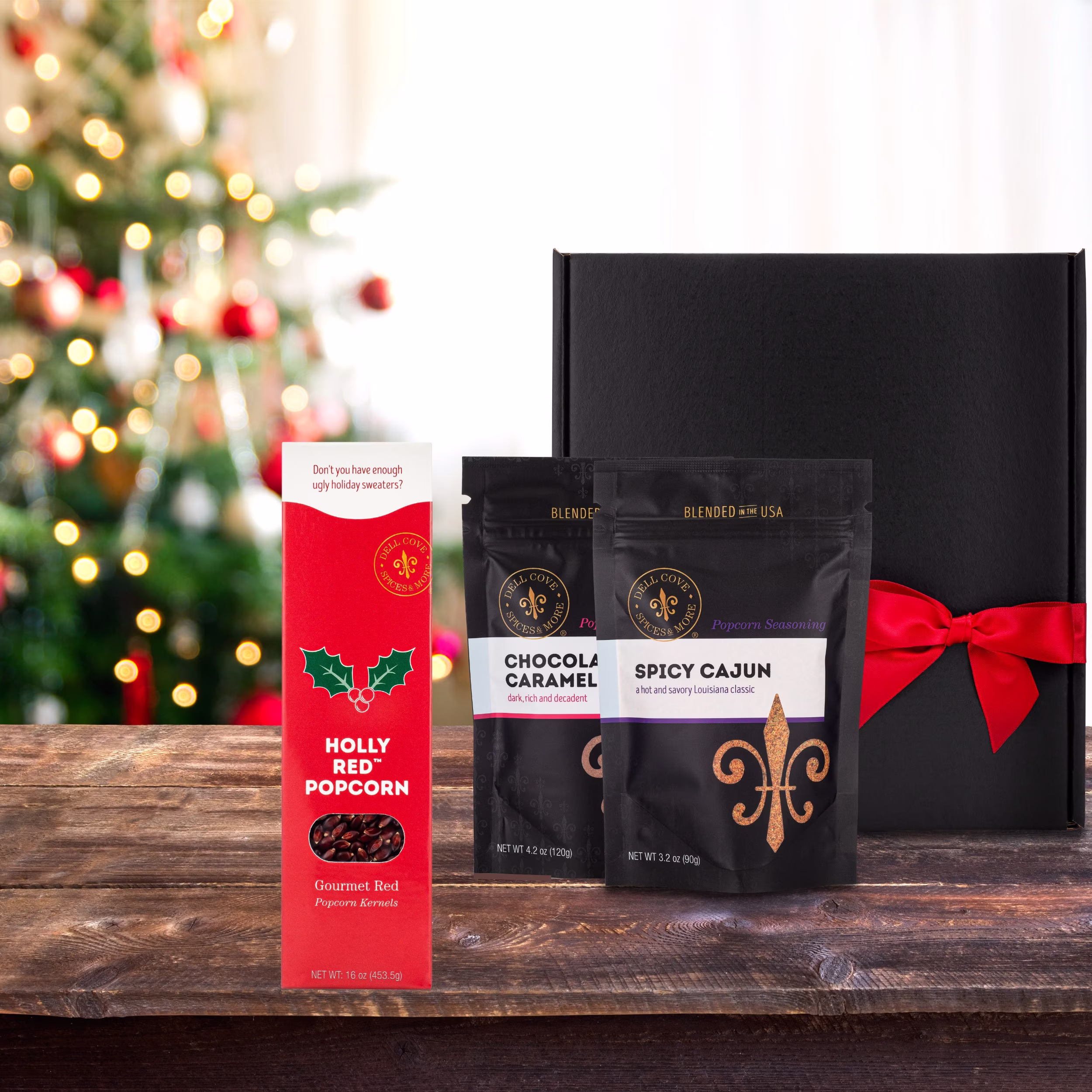 Holly Red Popcorn & Seasoning Gift Set - For Lover, Movie Night Box, Gourmet Snacks Set, Customized Basket