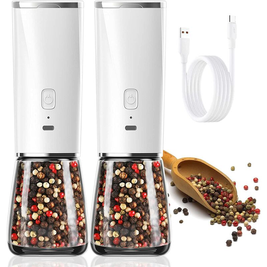 Perle Rare - Electric Pepper Grinder - Salt and Pepper Grinder - usb Rechargeable - Adjustable Coarse Grit - One-Handed Use - 170ml (2 Packs)