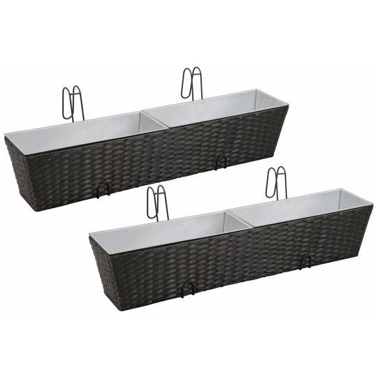 Balcony Trapezoid Rattan Planter Set 80 cm 2 pcs Black