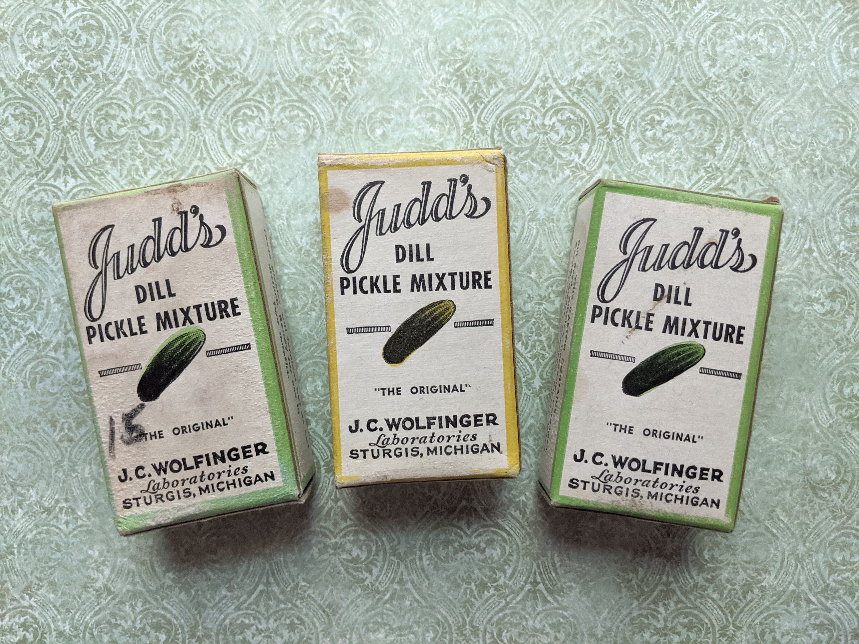 One 1910S Edwardian Box Of Judd's Dill Pickle Mixture From J. C. Wolfinger Sturgis Michigan