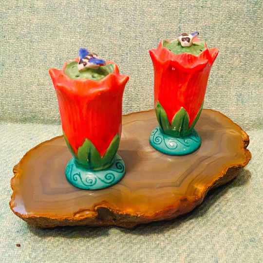 Orange Flower Salt & Pepper Shakers - Vintage