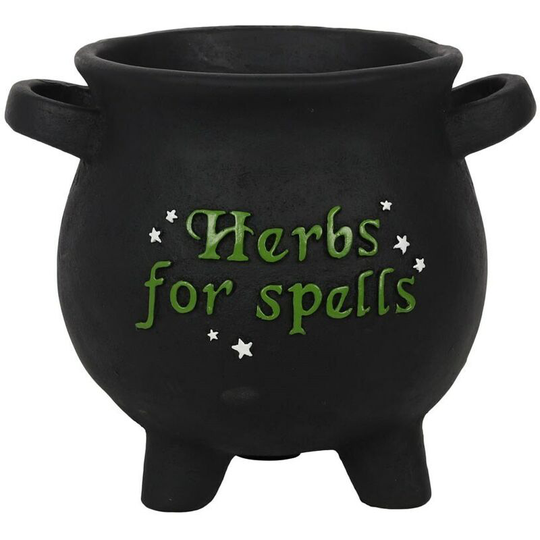 Something Different - Herbs For Spells Cauldron Plant Pot (17.5cm x 21cm x 21cm) (Black/Green) - Black/Green