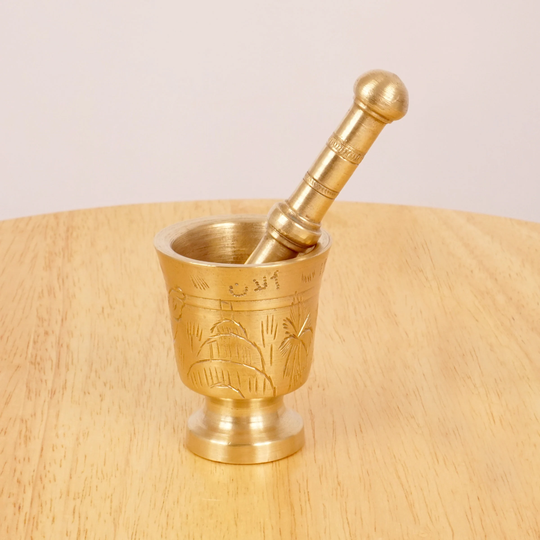 Mortar & Pestle || Small Size Vintage Solid Brass Simple Handmade Design Engraved Elaine 1981