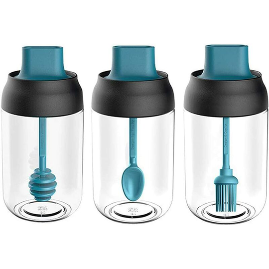 Betterlifegb - Spice Jar, Set of 3 Glass Spice Jars Seasoning Bottle with Spoon Oil Jar Honey Dispenser Container Kitchen Supplies 250ml