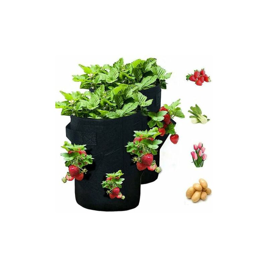 Strawberry Grow Bags, 2 Pack 10 Gallon Strawberry Grow Bags with 2 Handles and 8 Side Grow Pockets, Strawberry Herb Felt Grow Bags
