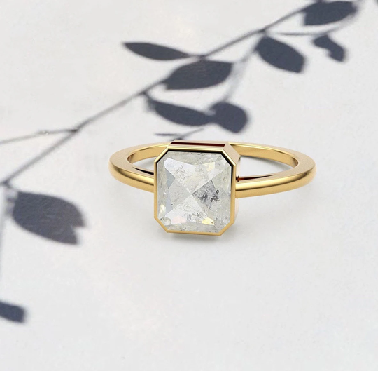 Natural Handmade 1.07 Carat Emerald Shape Diamond, Salt & Pepper in 14K White, Yellow & Rose Gold Engagement Ring