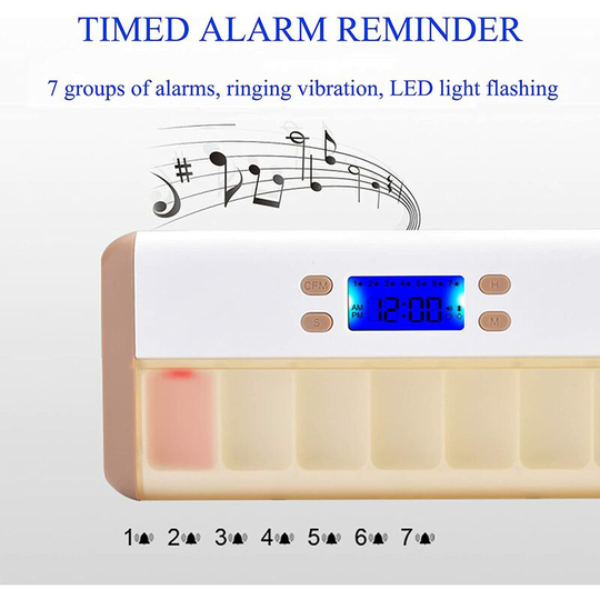 Weekly Pill Box with led Electronic Timing Reminder & Smart Vibrating brown - Muff