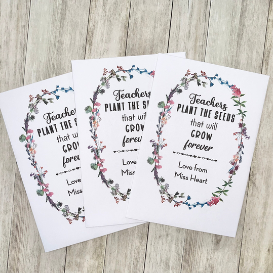 Personalised Wild Flower Seed Packets Envelopes For Teachers, Children, Students