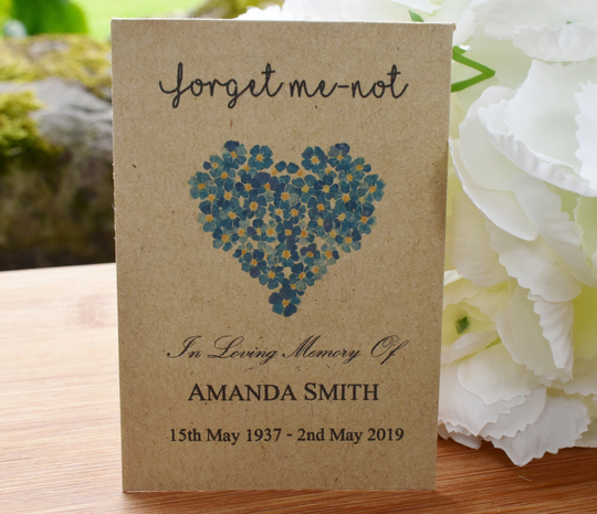 100 Funeral Favour Personalised Seed Packets Memorial| Forget Me-Not | With Seeds