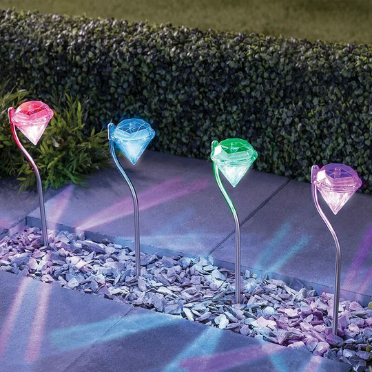 Denuotop - Solar Lamp for Outdoor Garden, 4 x Solar Diamond Garden Lights Waterproof Outdoor Solar Lights for Balcony, Planter, Planters and Patio