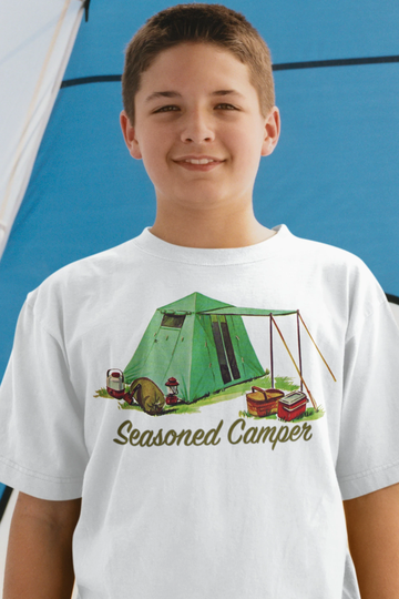 Seasoned Camper Retro Camping Shirt, Summer Family Fun, Fourth Of July Tee, Outdoor Recreation Girls Or Boy's Organic T-Shirt