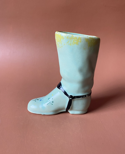 Vintage Ceramic Boot Vase in Mint Green | Riding Cactus