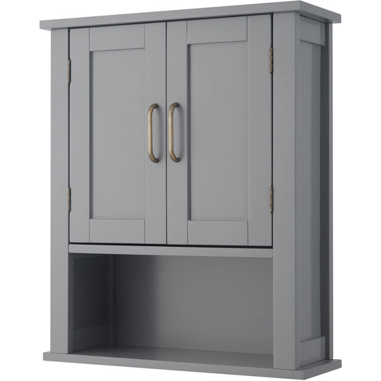 Mercer Wooden Bathroom Furniture Wall Medicine Storage Cabinet With Open Shelf Grey EHF-F0019 - Grey - Teamson Home