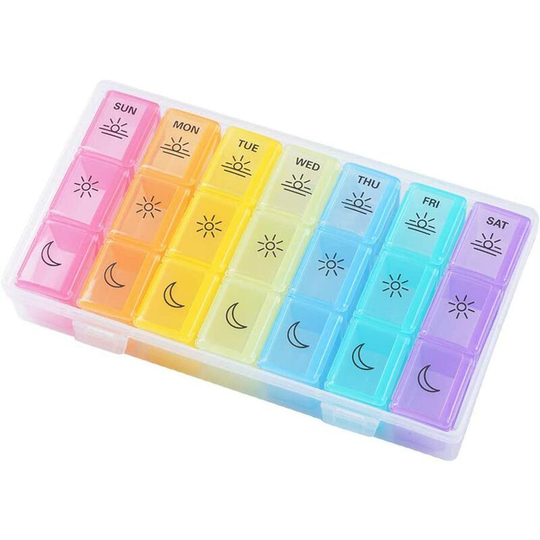 Briday - Weekly Pill, Medicine, Vitamin Organizer Box, am pm, 3 Times a Day, Moisture-Proof Pill Case Medication Reminder Portable Travel Container