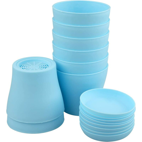 Betterlifegb - 8 Pieces 10cm Blue Small Plant Pots Plastic Flower Pots for Indoor Office Home Office with Trays/Pallets,Betterlife
