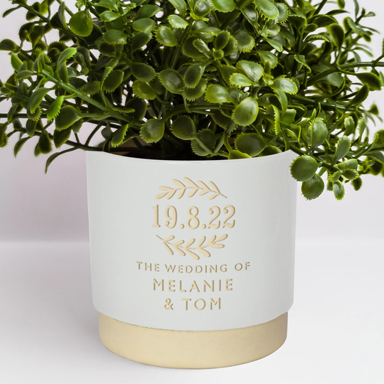 Personalised Wedding Date Indoor Plant Pot, Engraved To Order, Your Choice Of Year & Text - Perfect For The Happy Couple, A Bespoke Gift