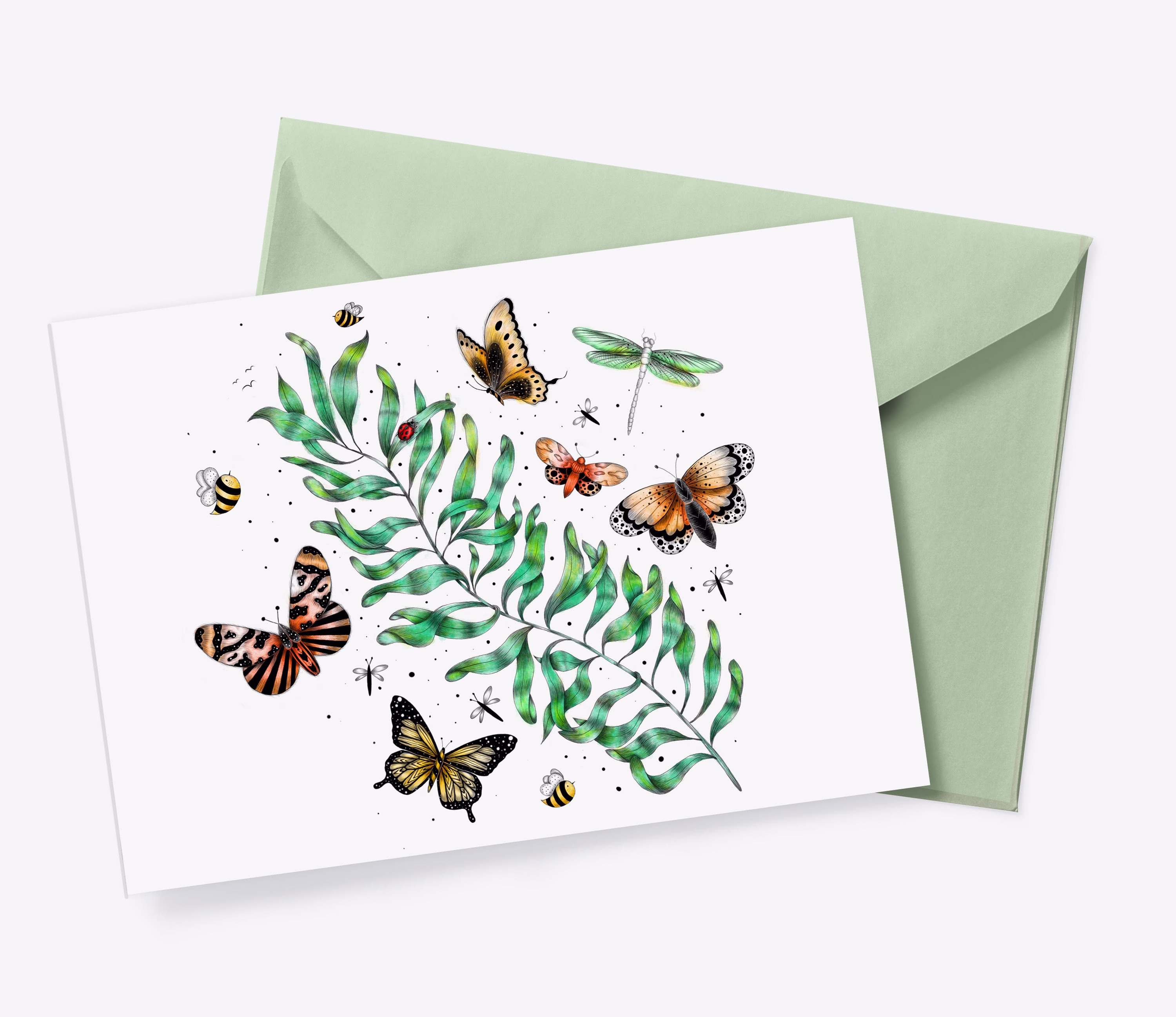 Spring Postcard, Seasons Illustration, Spring Card, Nature Botanical Art, Gift, Flowers, Butterflies Fine March Card