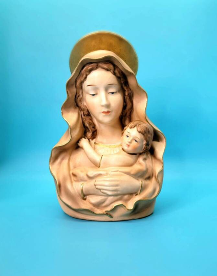 Vintage Rossini Japan Madonna & Child Bisque Porcelain Handpainted Planter 1960S