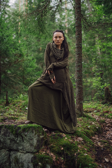 Long Hooded Coat Sheela/Half-Season Sweater Bohemian Style