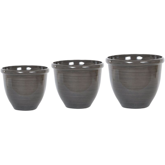 Beliani - Modern Round Garden Flower Pot Planter Set High Gloss Stone Brown Tesalia - Brown