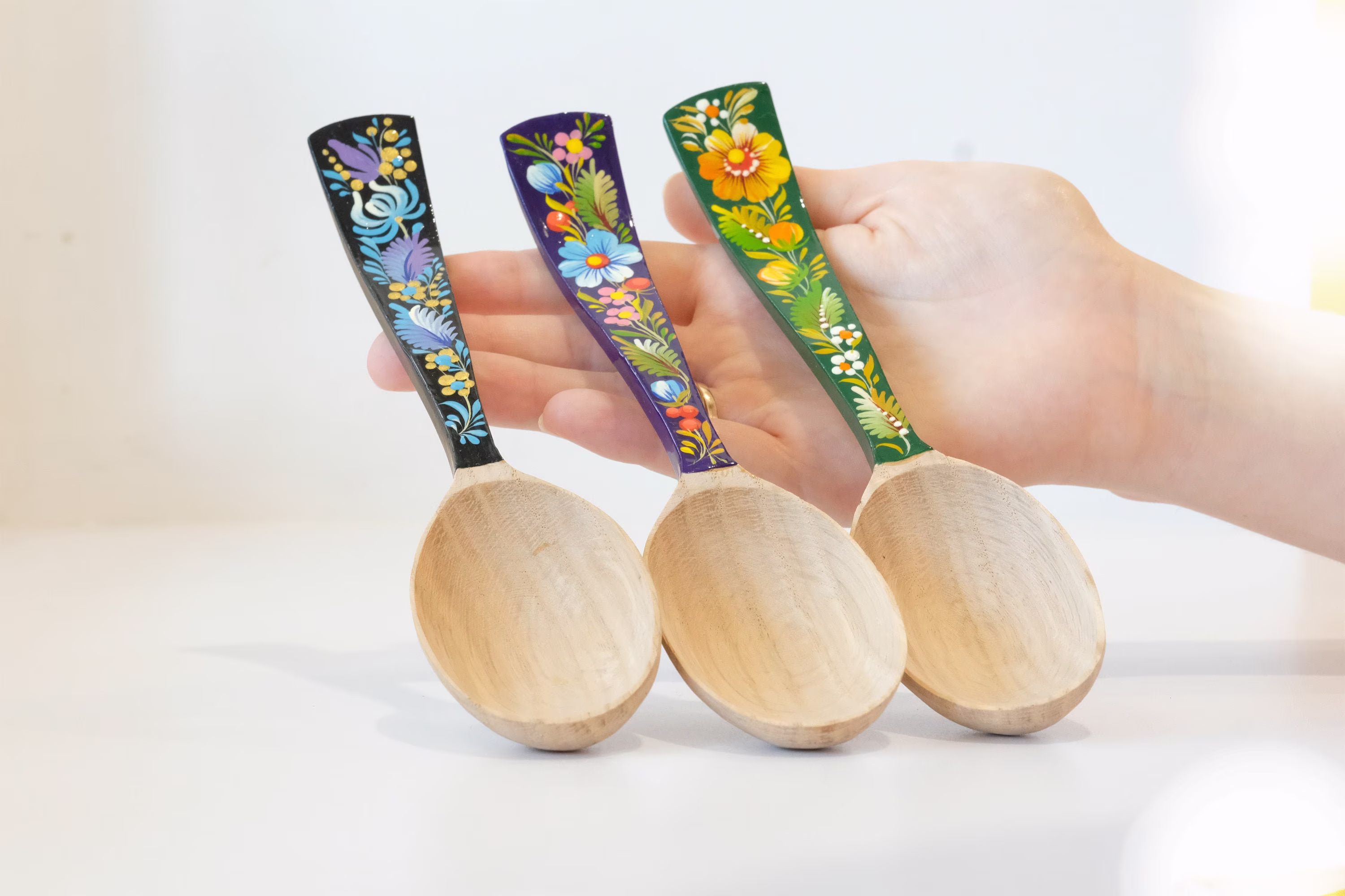 Unique Wooden Spoon, Painted Tablespoon, Flower Salt Painted Sugar Blue Hippie Wooden Flower Cute Spoon