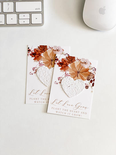 Grownotes™, Let Love Grow Favor Cards, Autumn Pumpkins, Mailable Favor, Mini Seed Paper Plantable, Wallet Size, Wedding Shower, #37
