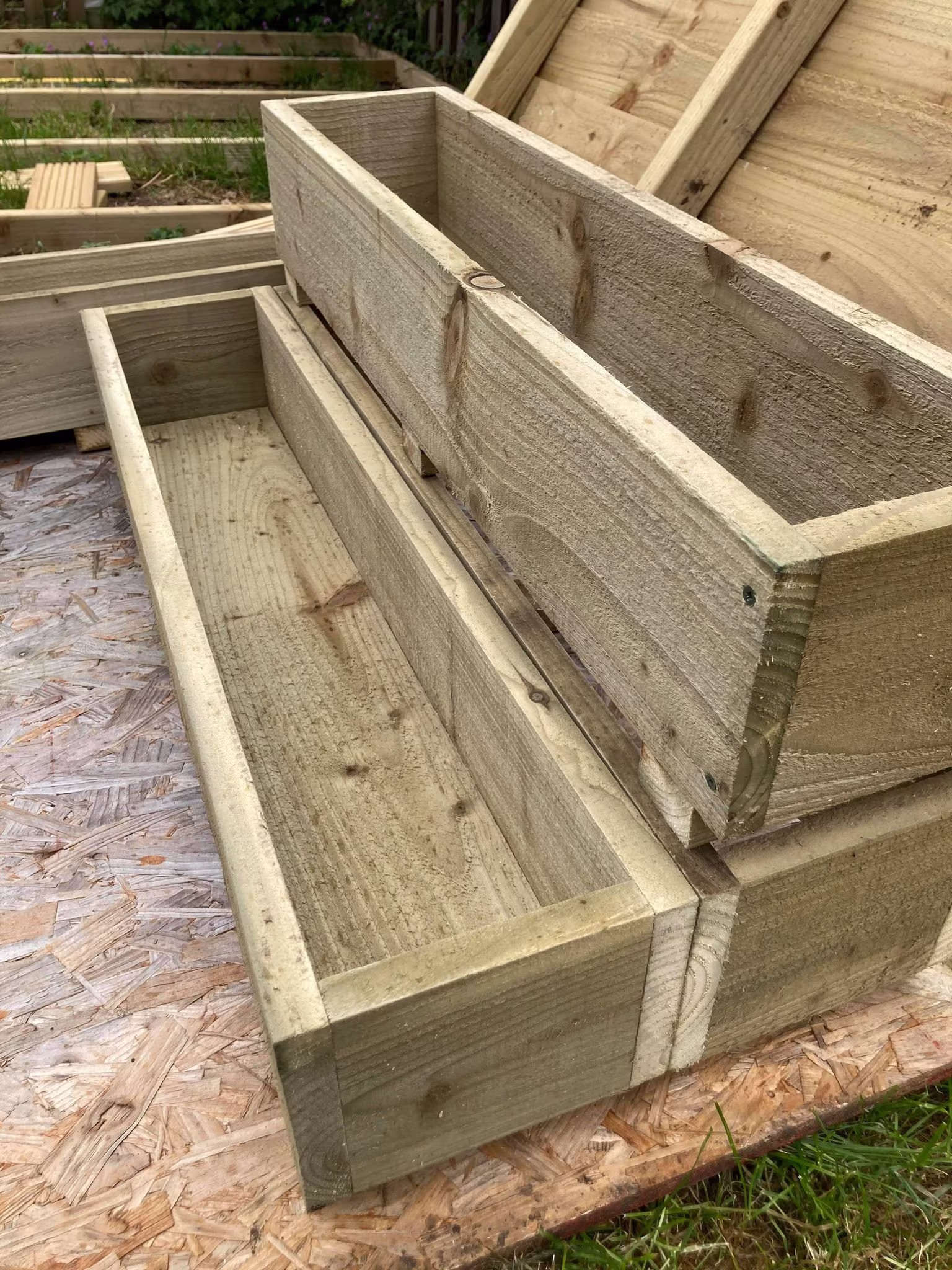 Rustic Tanalised Wooden Patio Planter Window Box Timber Trough Garden Flower Tub Handmade