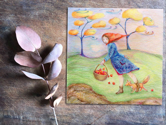Postcard With Envelope - Windy Day For Fall/Autumn Seasonal Table 5x5 Inches