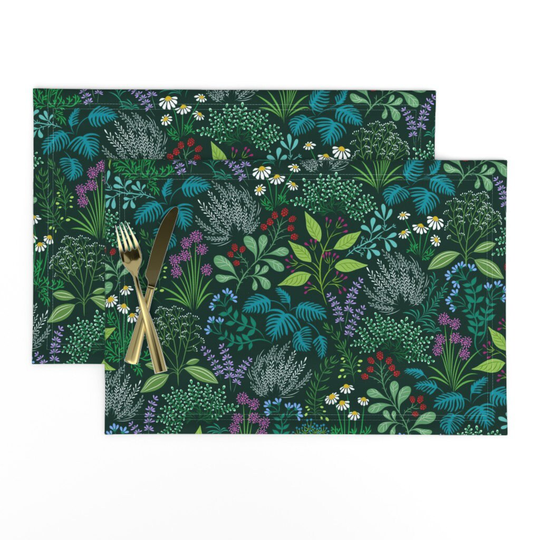 Botanical Placemats | Set Of 2 - Delightful Herb Garden By Catalinakim Apocathary Aromatheraphy Cloth Spoonflower