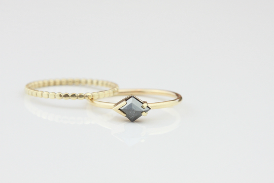 Solid Gold Ring, Salt & Pepper Grey Diamond Wedding Alternative Wedding, Unique Ring