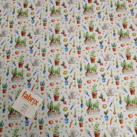 Fat Quarter, Gardening, Garden, Plants, Watering Can, Vegetables, Quilting, Patchwork, 100% Cotton, Nature
