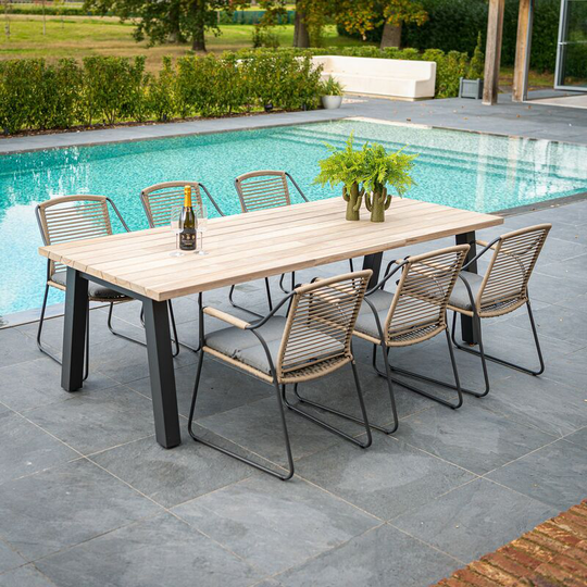 Scandic 6 Seat Rectangular Dining Set with Teak Louvred Table in Natural