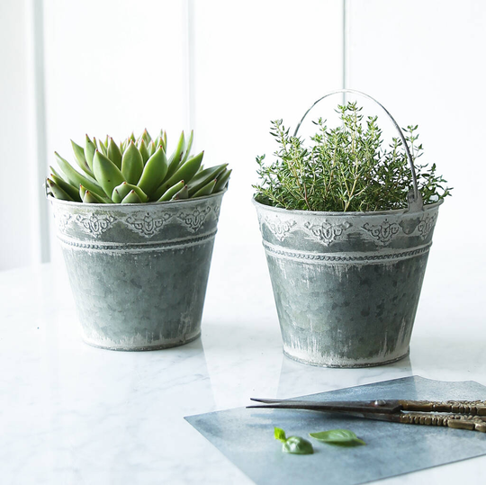 Metal Plant Pot With Embossed Decoration