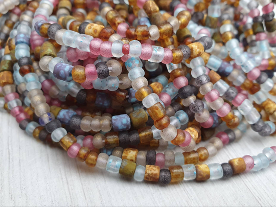 6/0 Aged Matted Dry Ice Mix Picasso Seed Beads | 4mm Full Strand