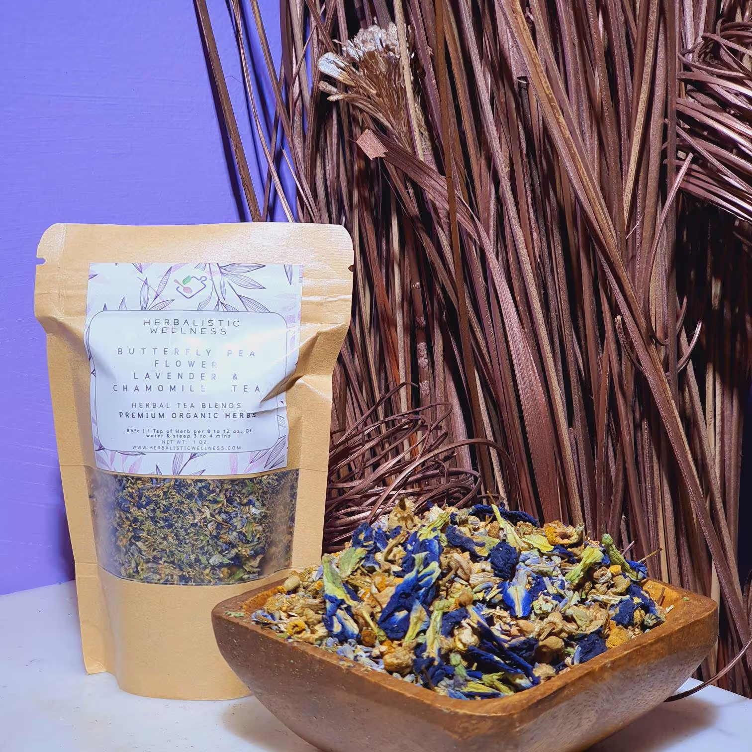 Butterfly Pea, Lavender, & Chamomile Calming Nootropic Tea Blend | Anxiety Relaxation Smart Plant Infusion