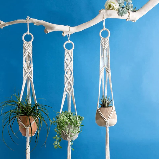3 Piece Set Macrame Plant Hanger, Pcs Hand Woven Hanging Basket Cotton Rope Sling Basket, Artificial Hanger Pot Holder Home Decor
