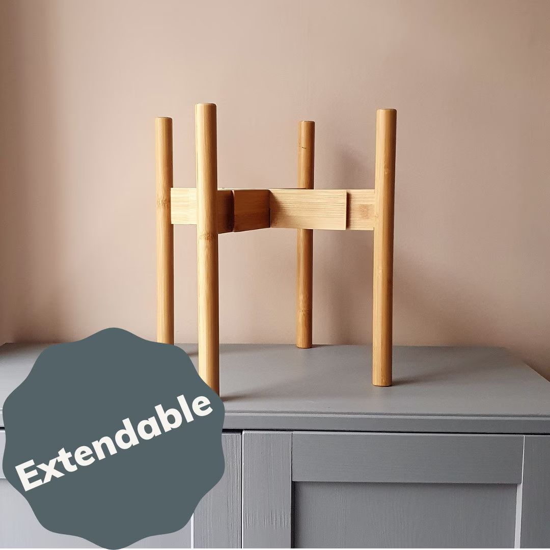Ellon Extendable 21-30cm Bamboo Plant Pot Stand | 8In 10In 12In Adjustable Mid-Century Indoor Or Outdoor