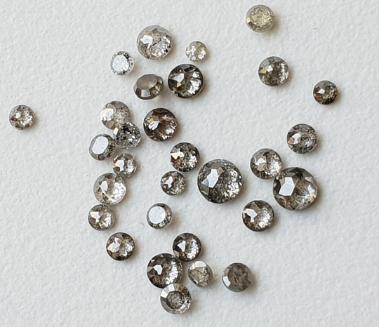 1.2-1.3mm Salt & Pepper Rose Cut Diamond, 10 Pieces Rare Natural & Tamboli Diamond Cabochon, Loose