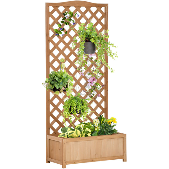 Garden Wooden Planter Box with Trellis Flower Raised Bed, 76x36x170cm - Brown - Outsunny